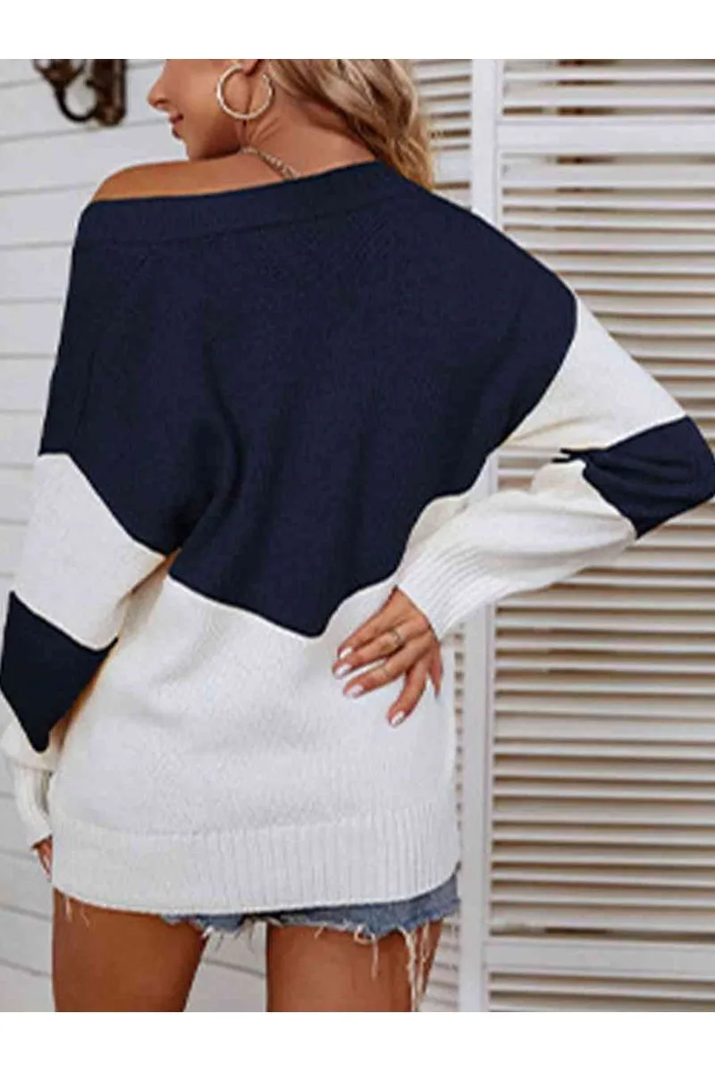 Color Block V-Neck Sweater