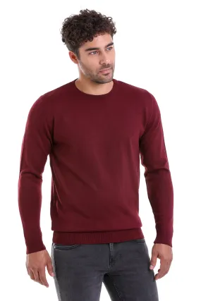 Comfort Fit Wool Blend Burgundy Crewneck Sweater