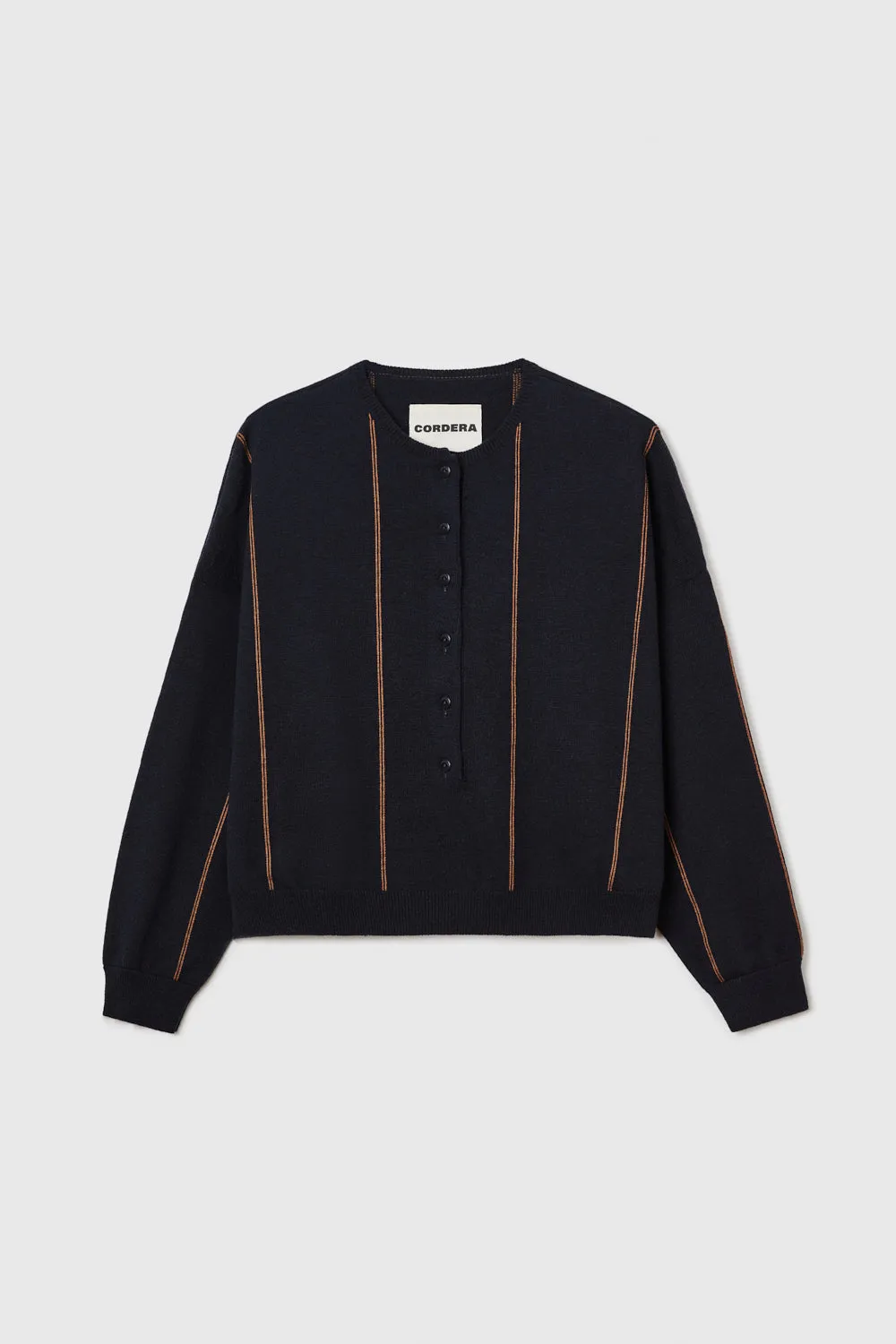 Cordera - Merino Wool Striped Polo Sweater Navy