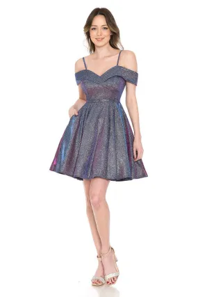 Dark Purple Metallic Sweetheart Off Shoulder Short Dress