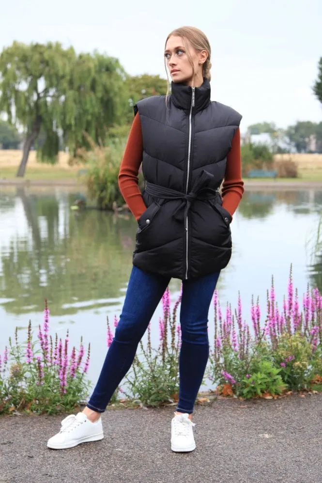 Double Second Black Belted Gilet Puffer