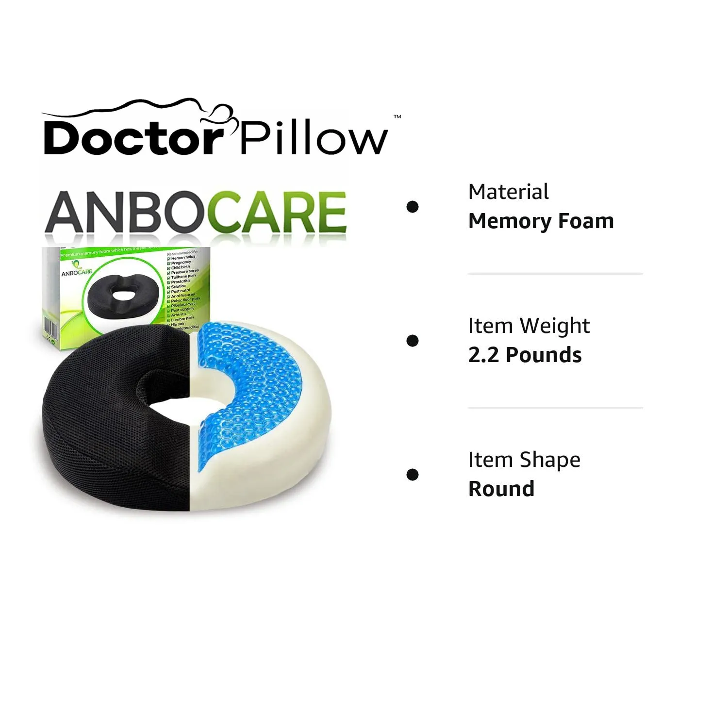 Dr Pillow Anbocare Orthopedic Donut Seat Cushion