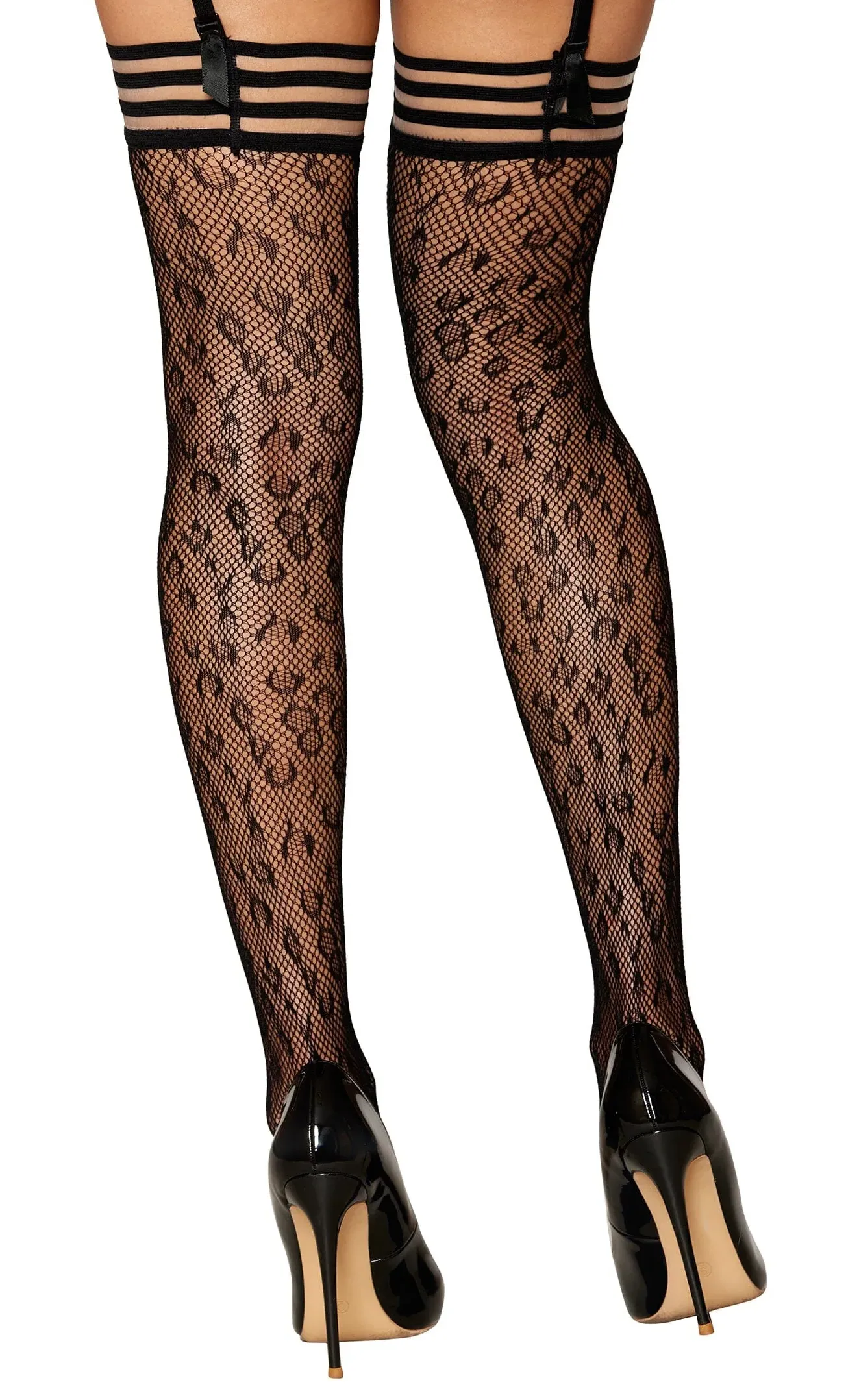 Dreamgirl Animal Print Fishnet Thigh-High Stockings Black One Size