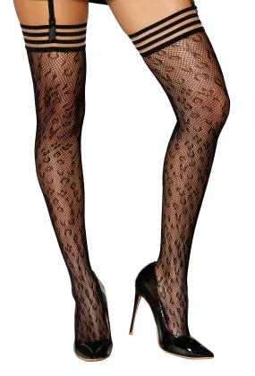 Dreamgirl Animal Print Fishnet Thigh-High Stockings Black One Size