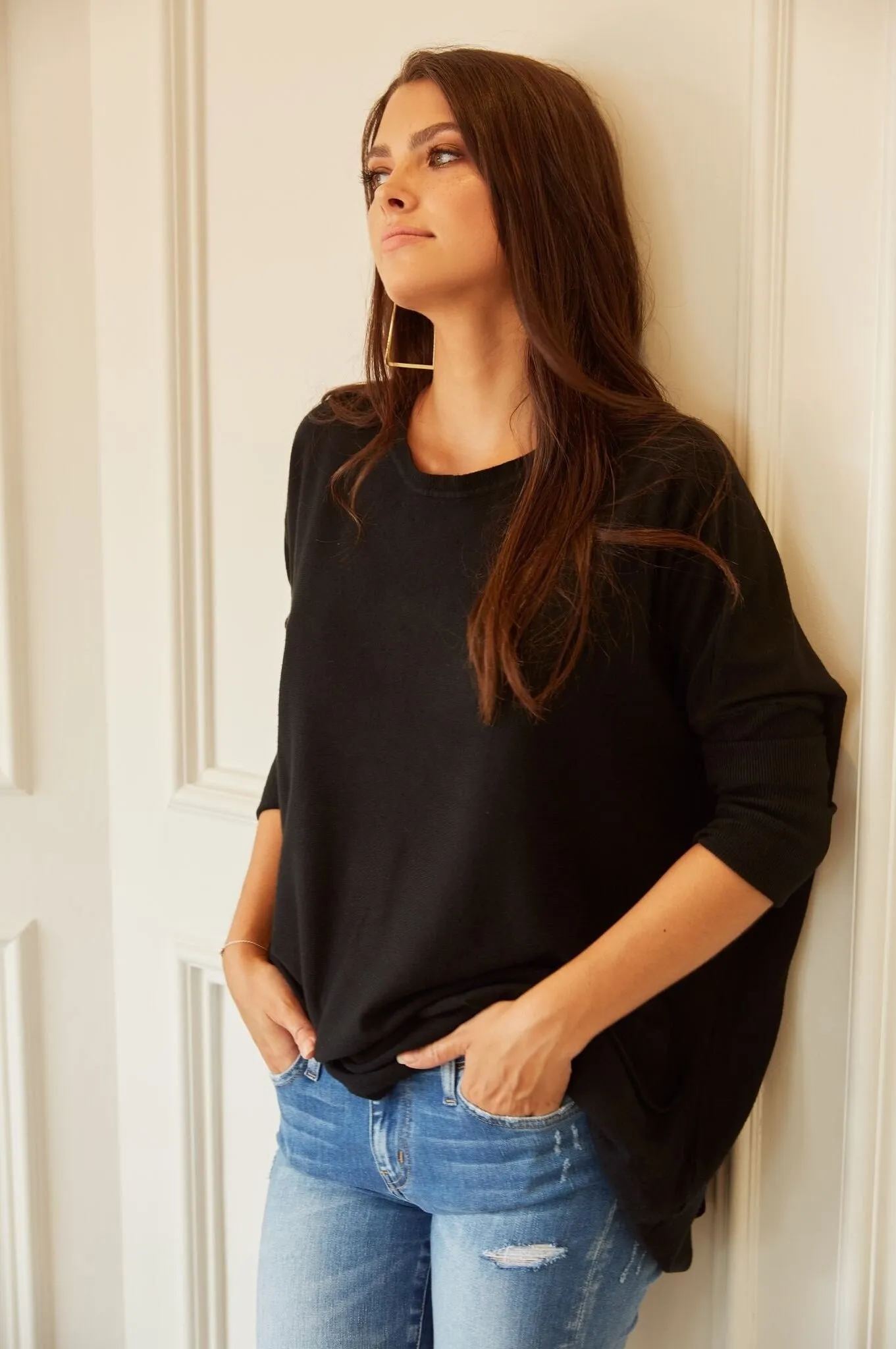 Falling In Love Two Pocket Sweater In Black