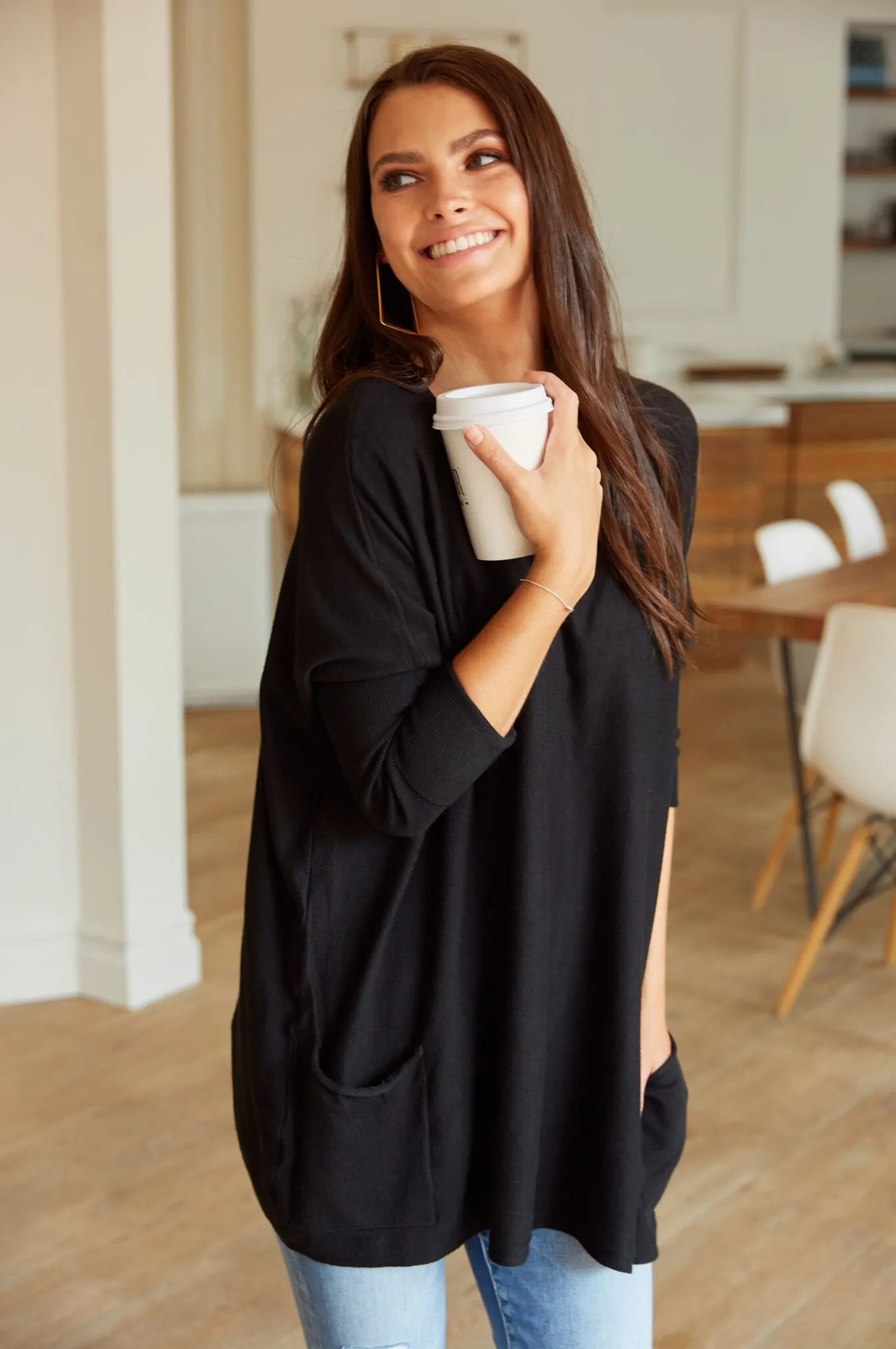 Falling In Love Two Pocket Sweater In Black