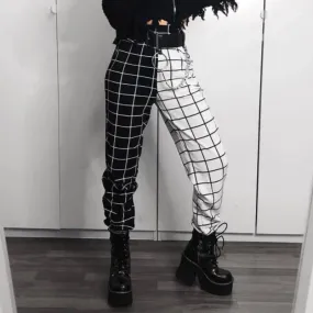 Fashion check hit color high waist pants