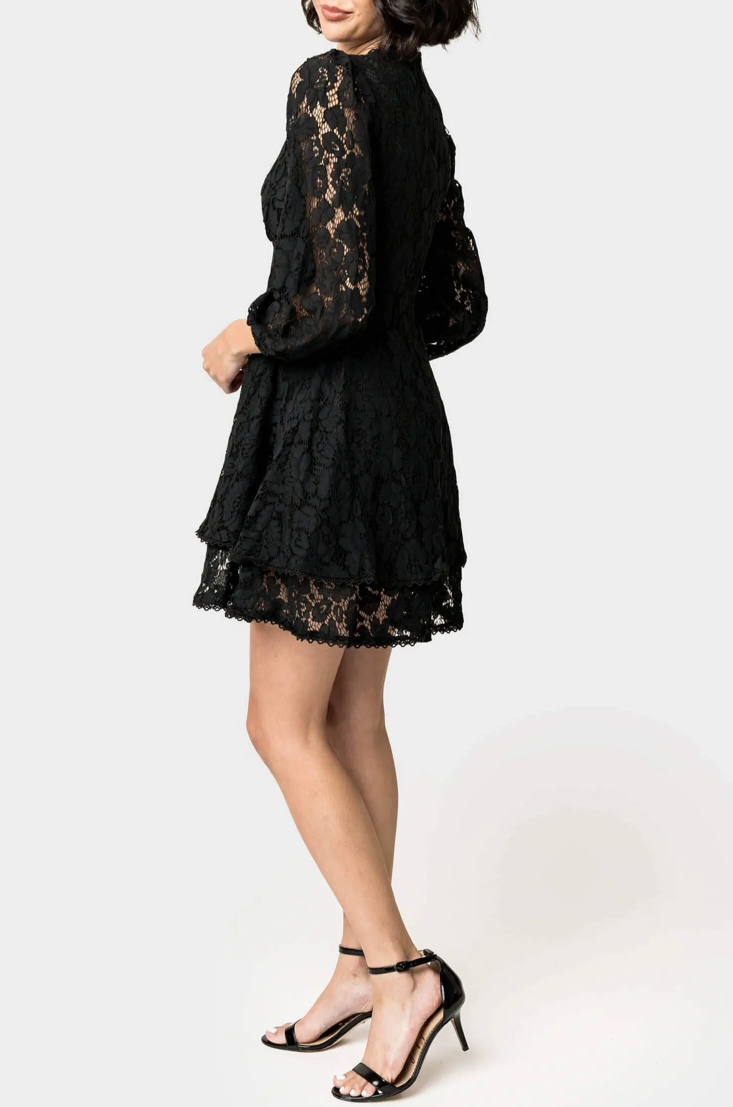 Fit and Flare Lace Dress with Layered Skirt