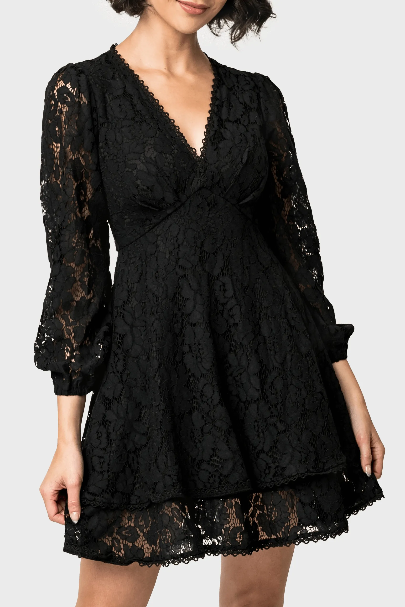 Fit and Flare Lace Dress with Layered Skirt