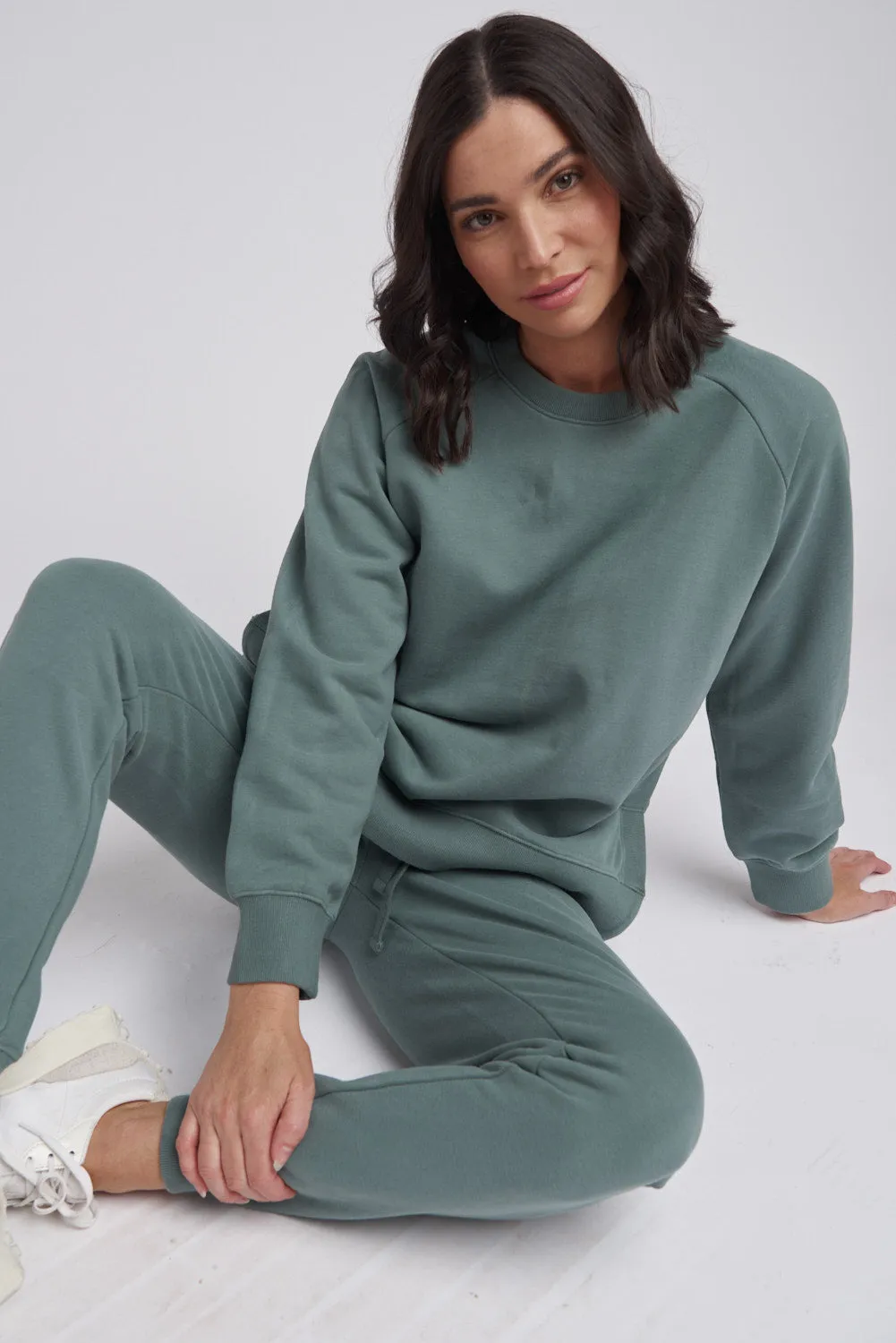 Fleece Plain Side Split Sweater Forest