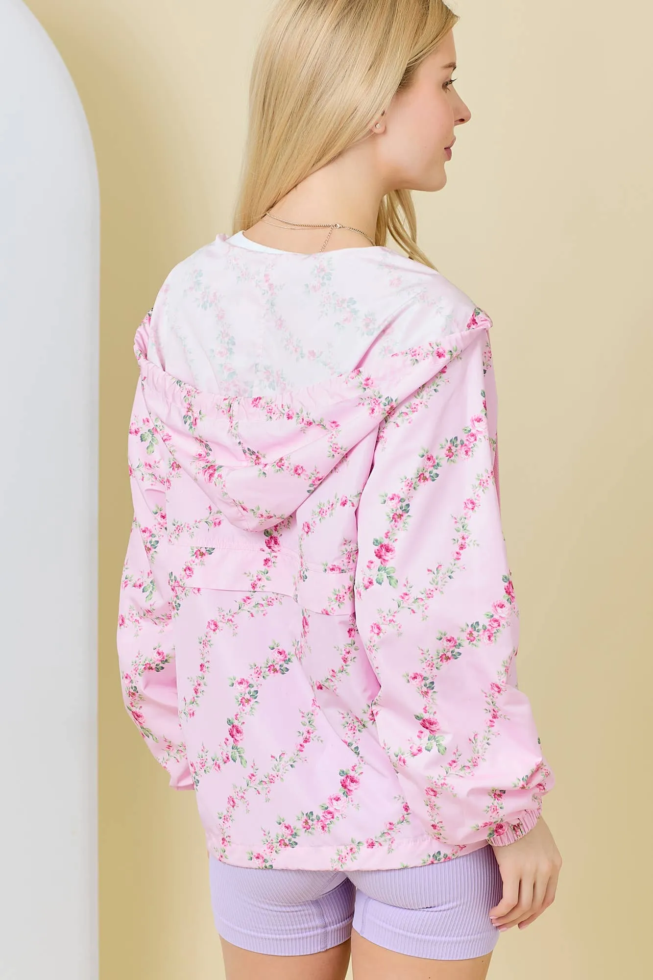 Floral Border Printed Windbreaker Jacket