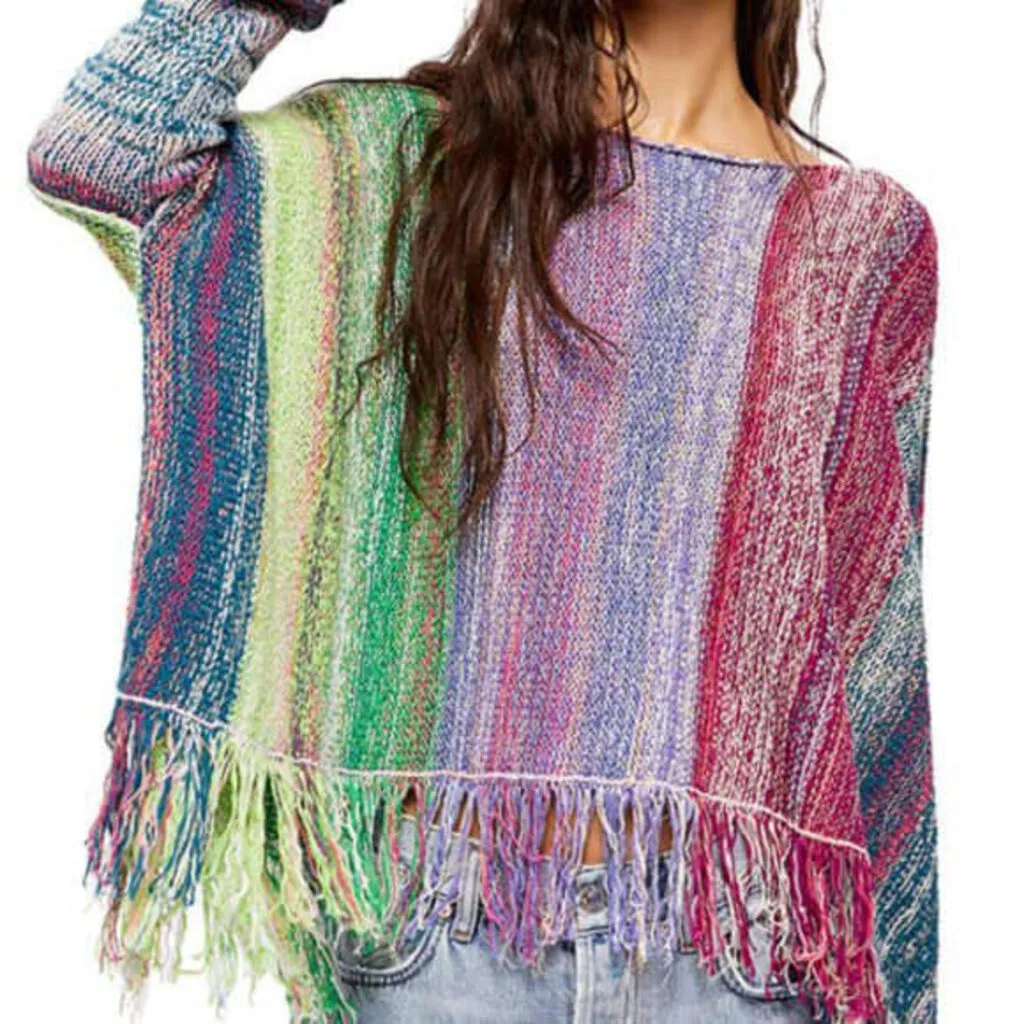 Free People Radiate Pullover Poncho in Rainbow Bite - Size Small