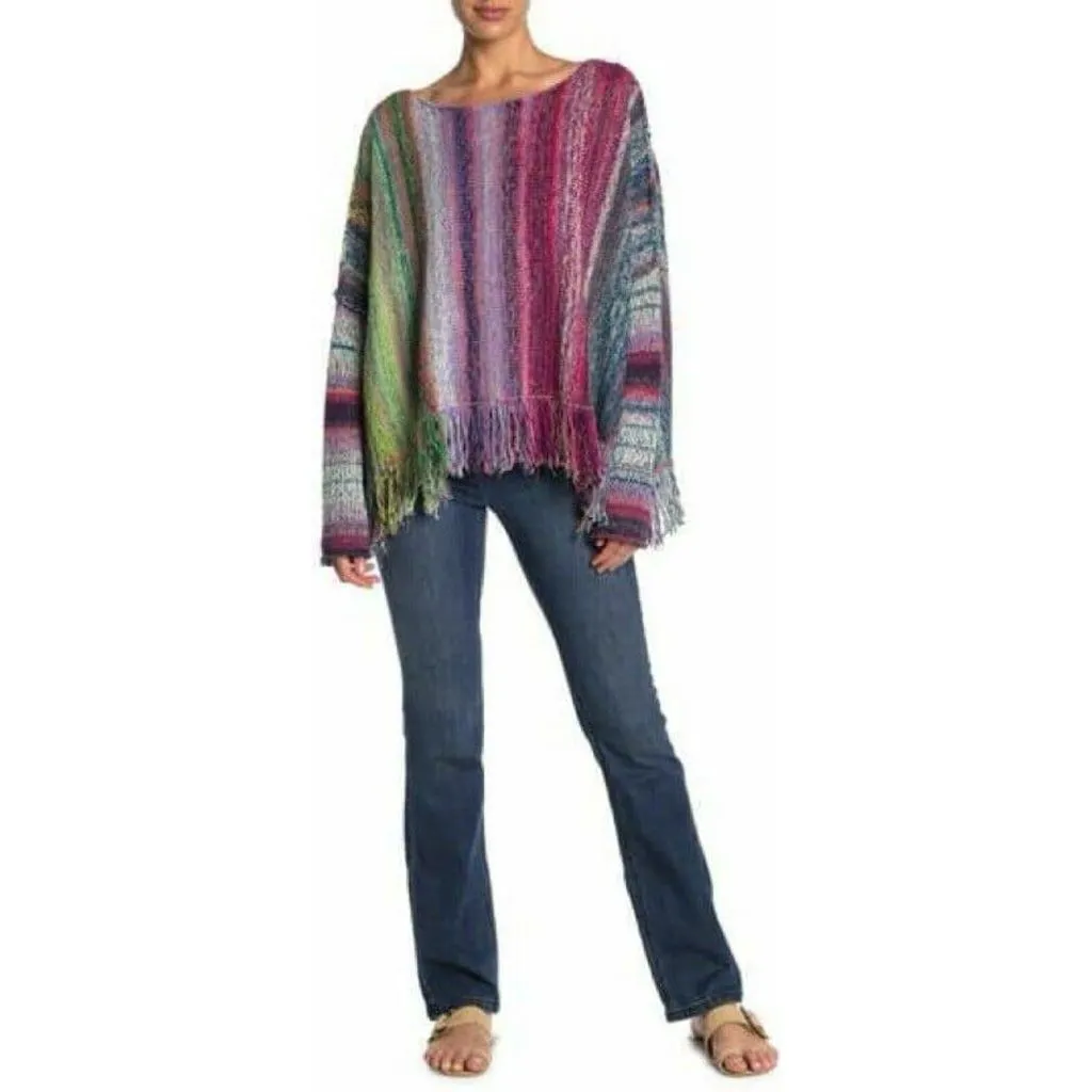 Free People Radiate Pullover Poncho in Rainbow Bite - Size Small