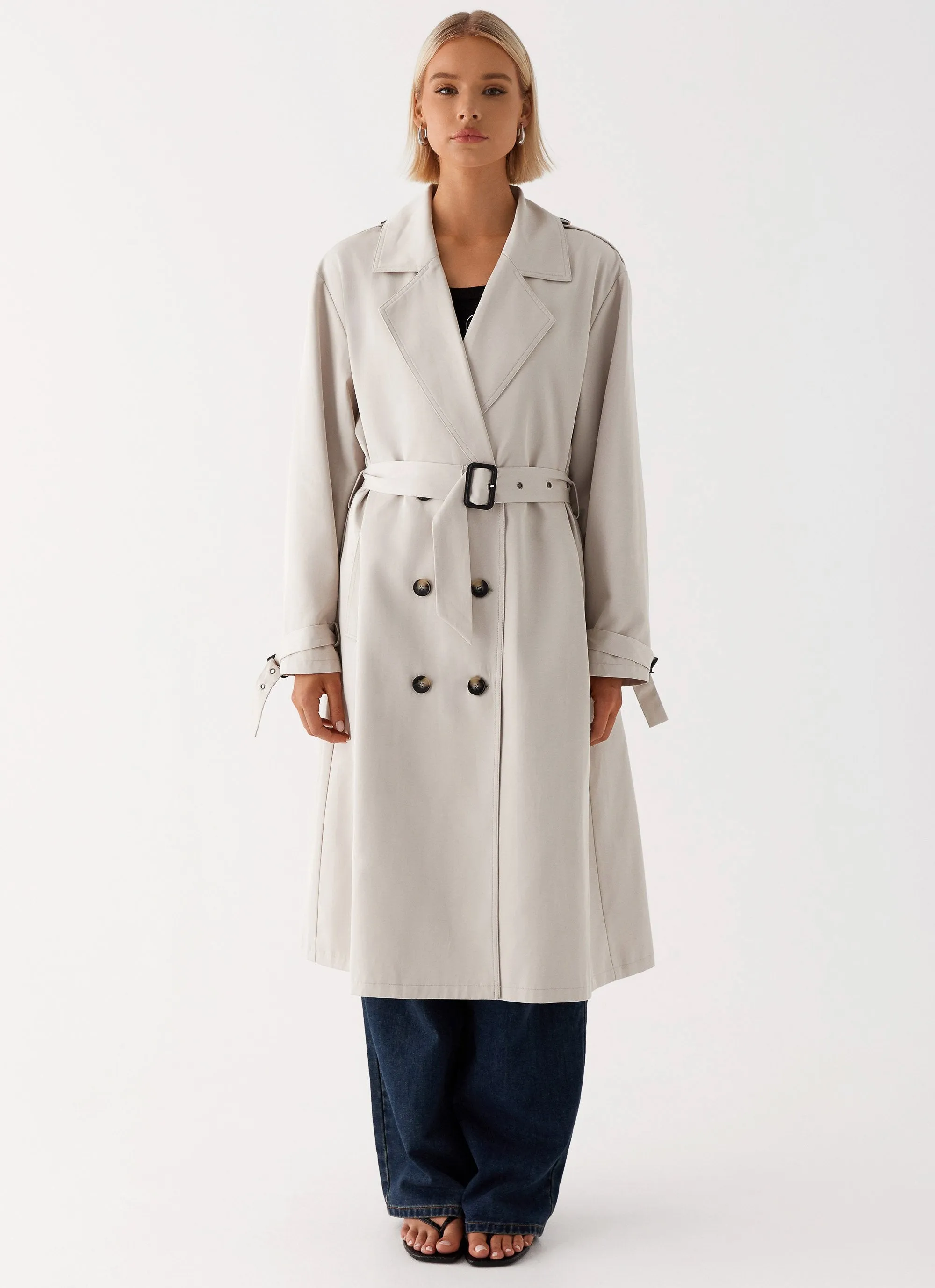 Frenchy Oversized Trench Coat - Stone