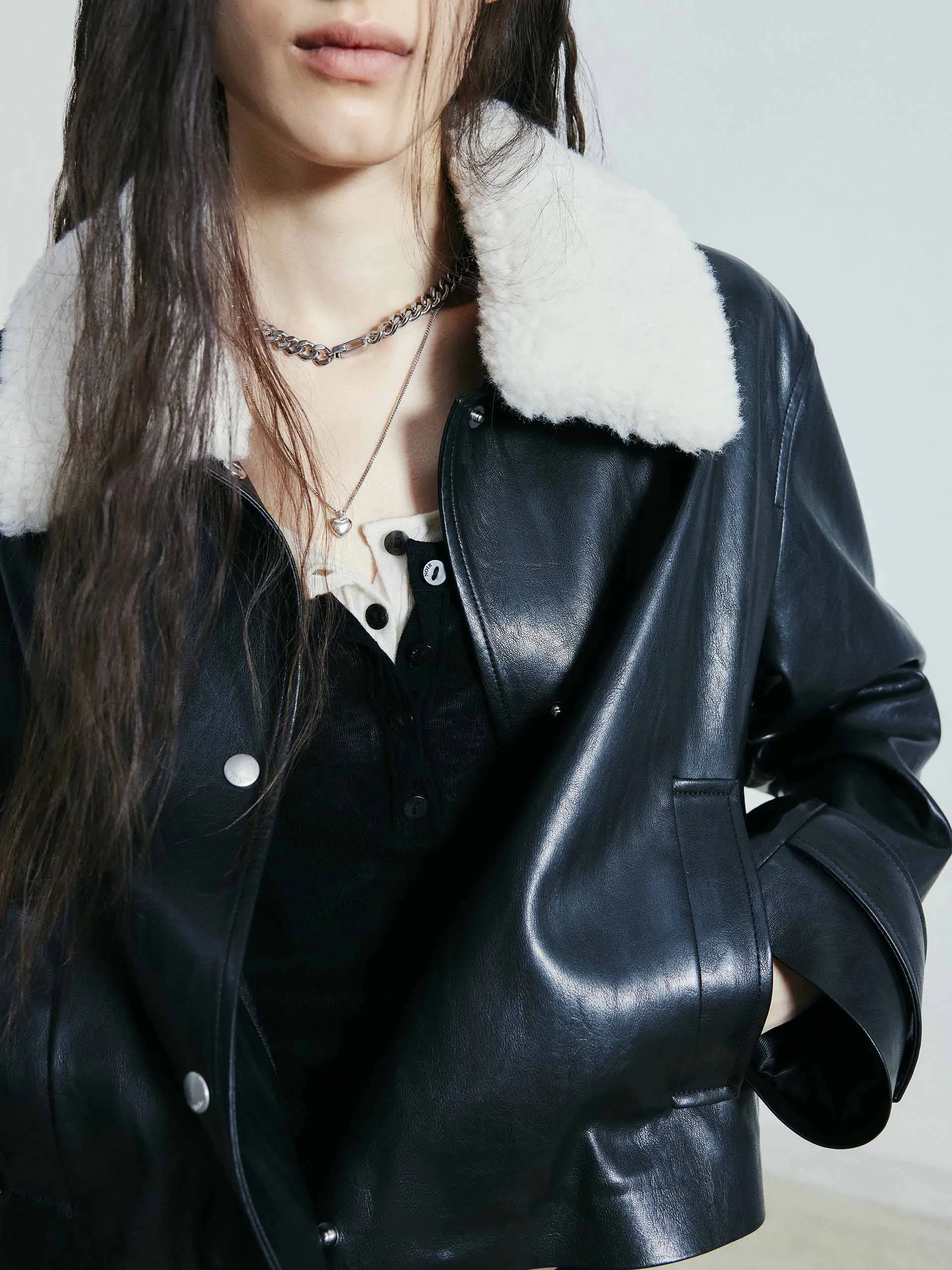 Fur Collar Leather Coat