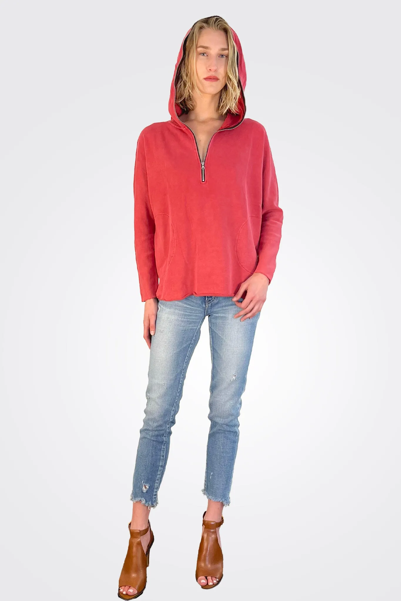 Georgia Zip Tunic Hoodie - Red Velvet