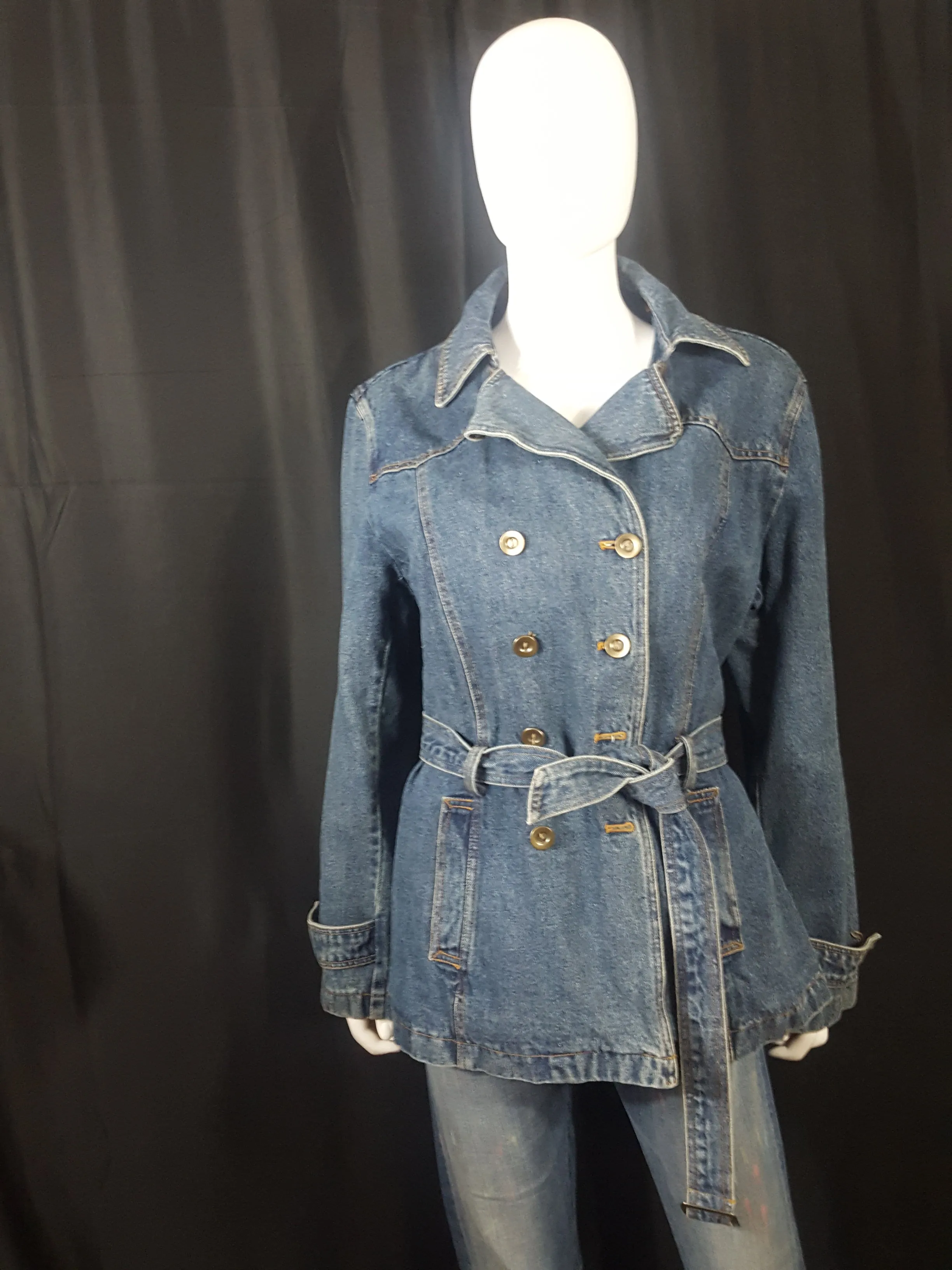 Giacca Double Breasted Belted Denim Trench Coat size XL