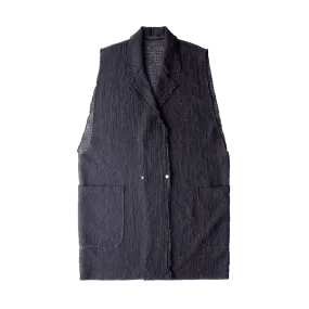 Gilet jacket / Black / shirring stretch