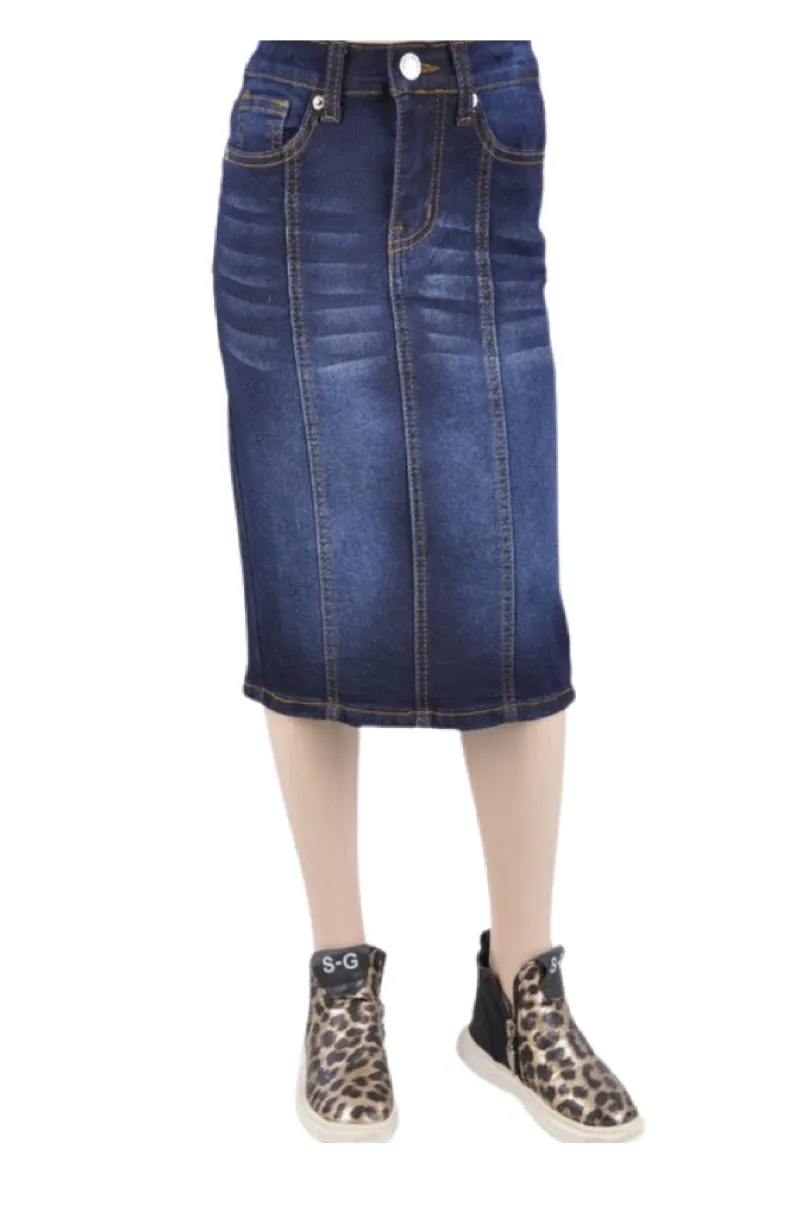 Girls Panel Denim Skirt Style 77105  in Dark Blue Wash