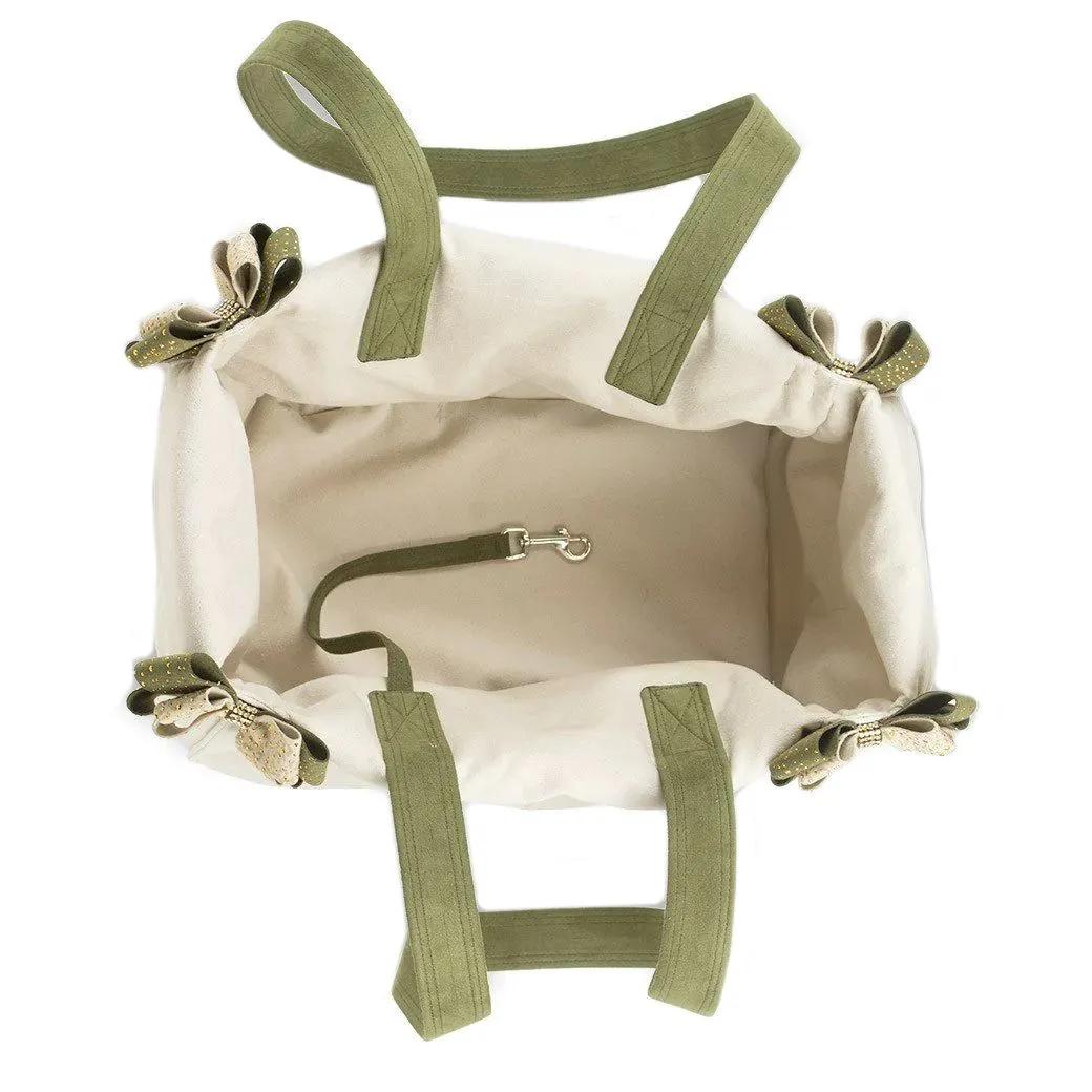 Gold Stardust Doe & Olive Double Nouveau Bow Luxury Dog Carrier