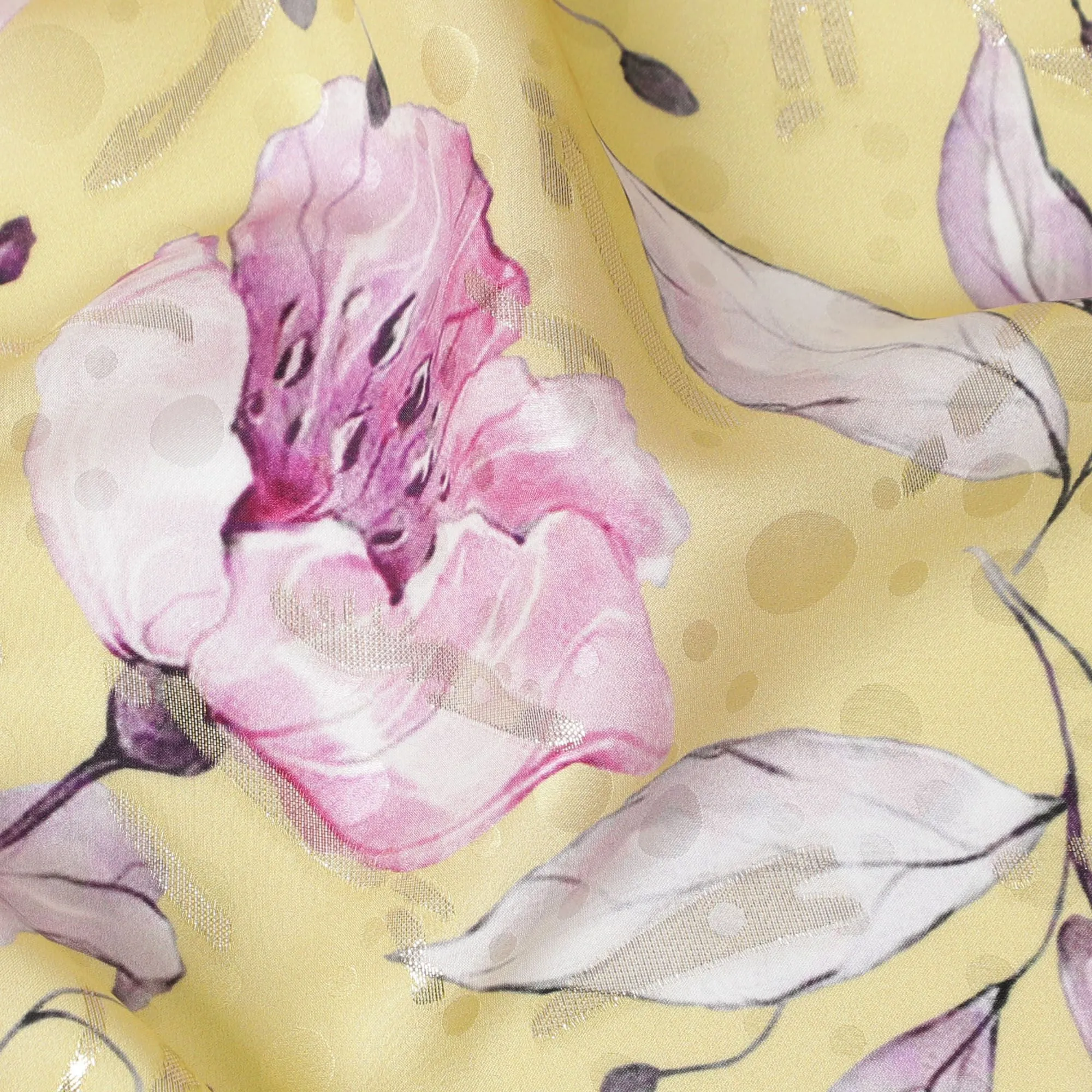 Golden Petal Pure Silk Satin Fabric: Radiant Elegance - D17613