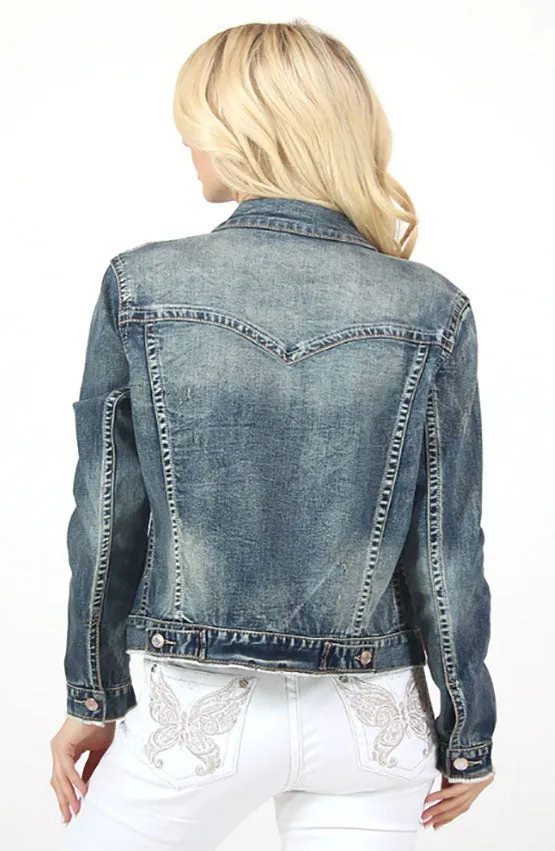 Grace in LA Medium Blue Wash Basic Denim Jacket