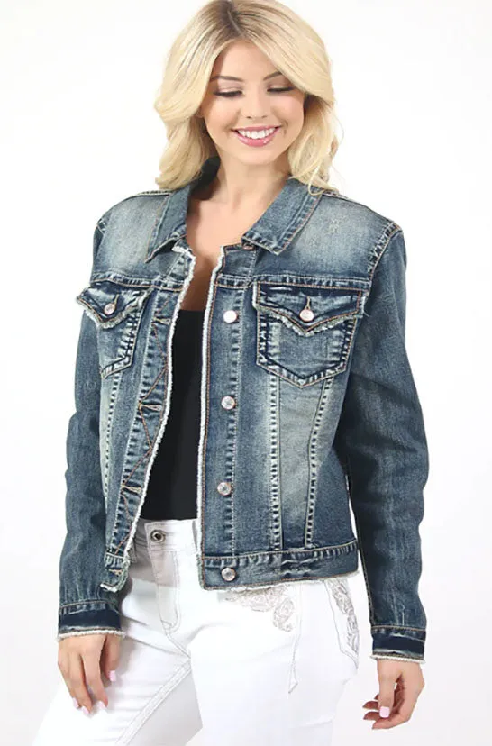 Grace in LA Medium Blue Wash Basic Denim Jacket