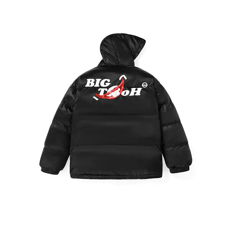 Graffiti letter-print hooded sleeved sleeved sleeved bright padded jacket