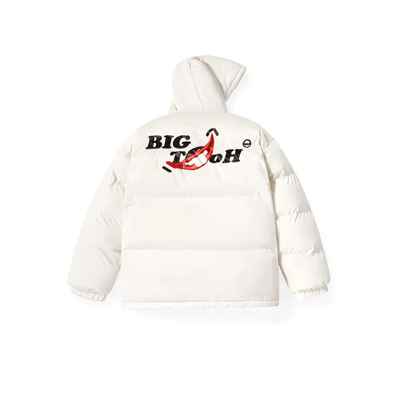 Graffiti letter-print hooded sleeved sleeved sleeved bright padded jacket