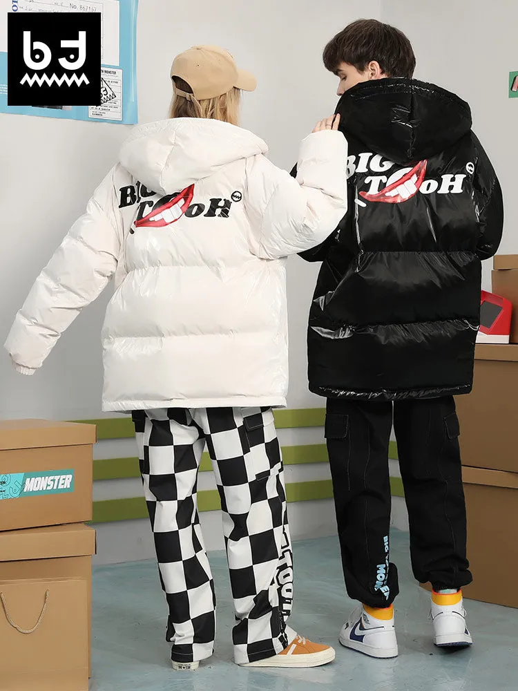 Graffiti letter-print hooded sleeved sleeved sleeved bright padded jacket