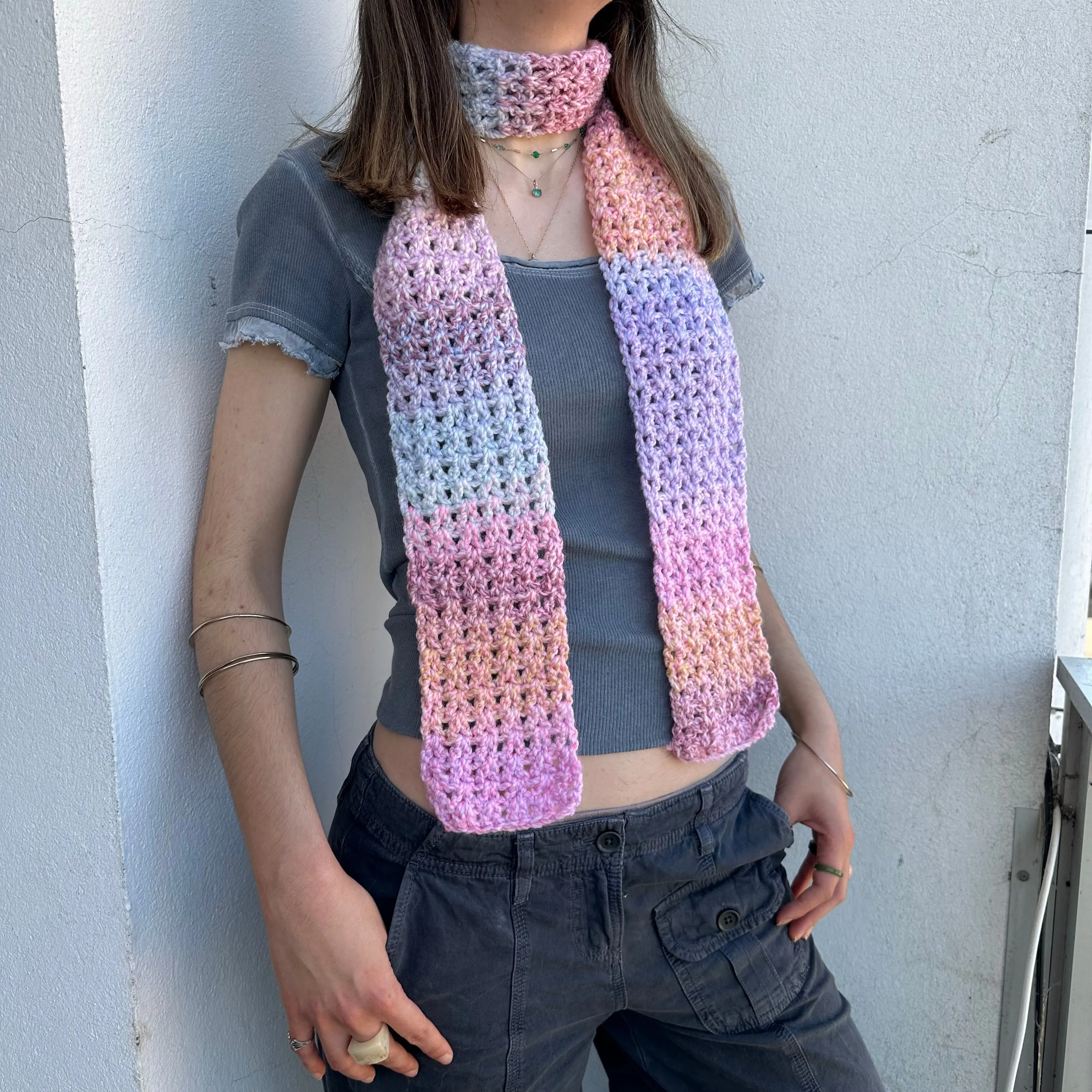 Handmade pastel shades ombré crochet scarf