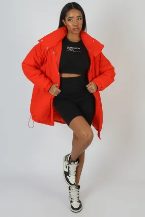 High Neck Puffer Jacket Orange