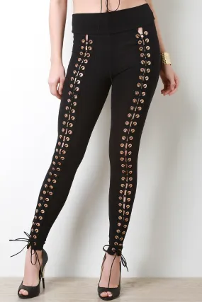 High Waist Eyelet Lace-Up Leggings