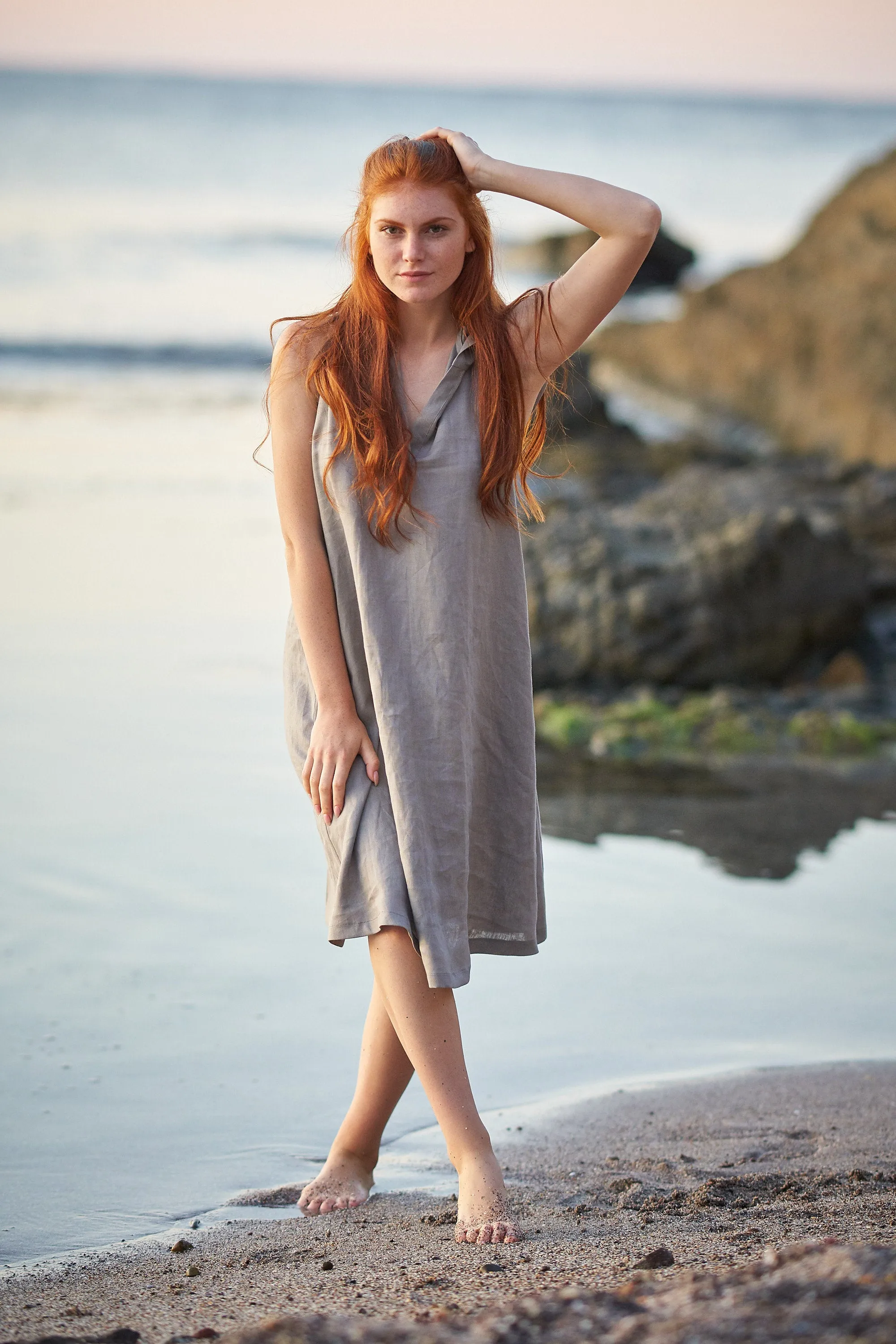 Hooded Linen Midi Dress