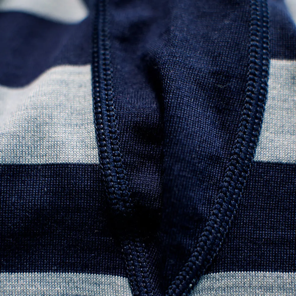 Junior Merino Blend 200 Long Sleeve Crew (Stripe Navy/Sky)