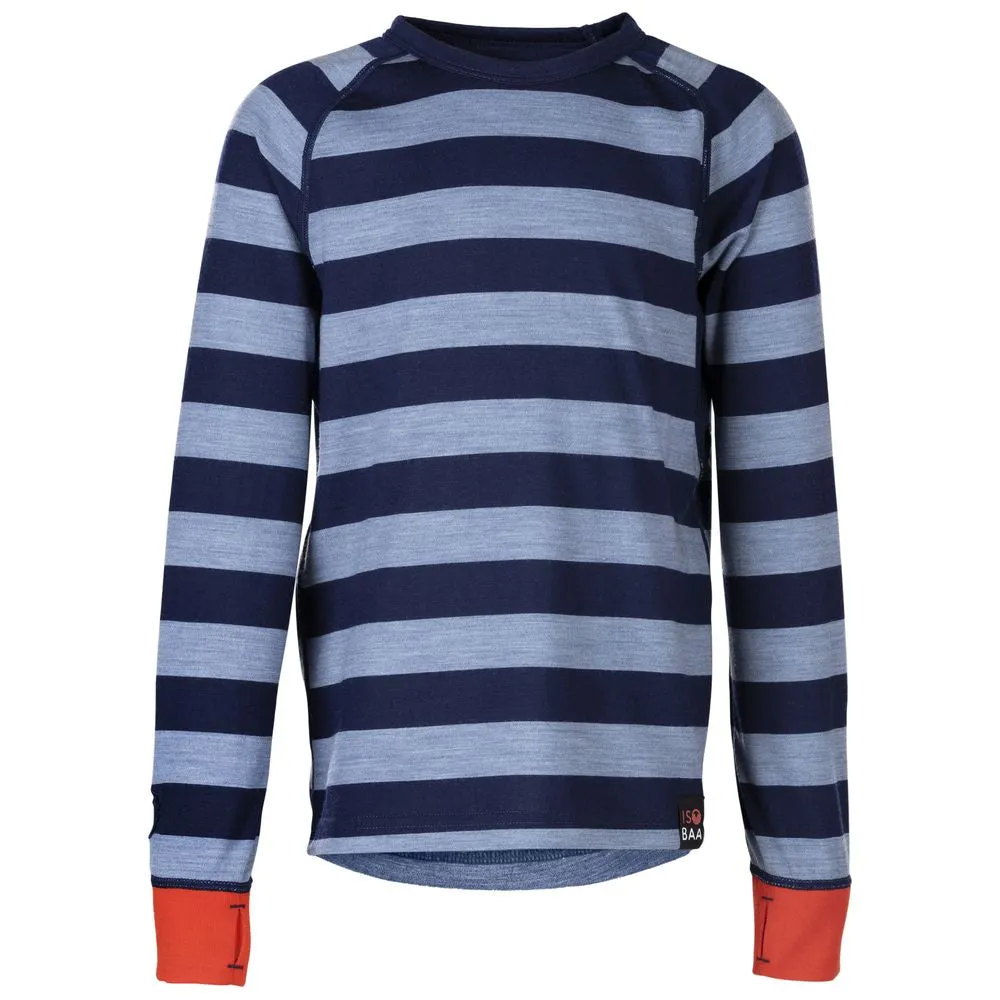 Junior Merino Blend 200 Long Sleeve Crew (Stripe Navy/Sky)