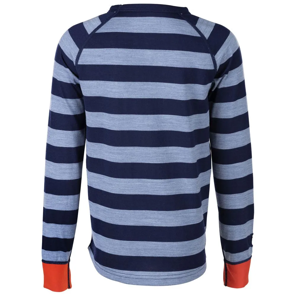 Junior Merino Blend 200 Long Sleeve Crew (Stripe Navy/Sky)