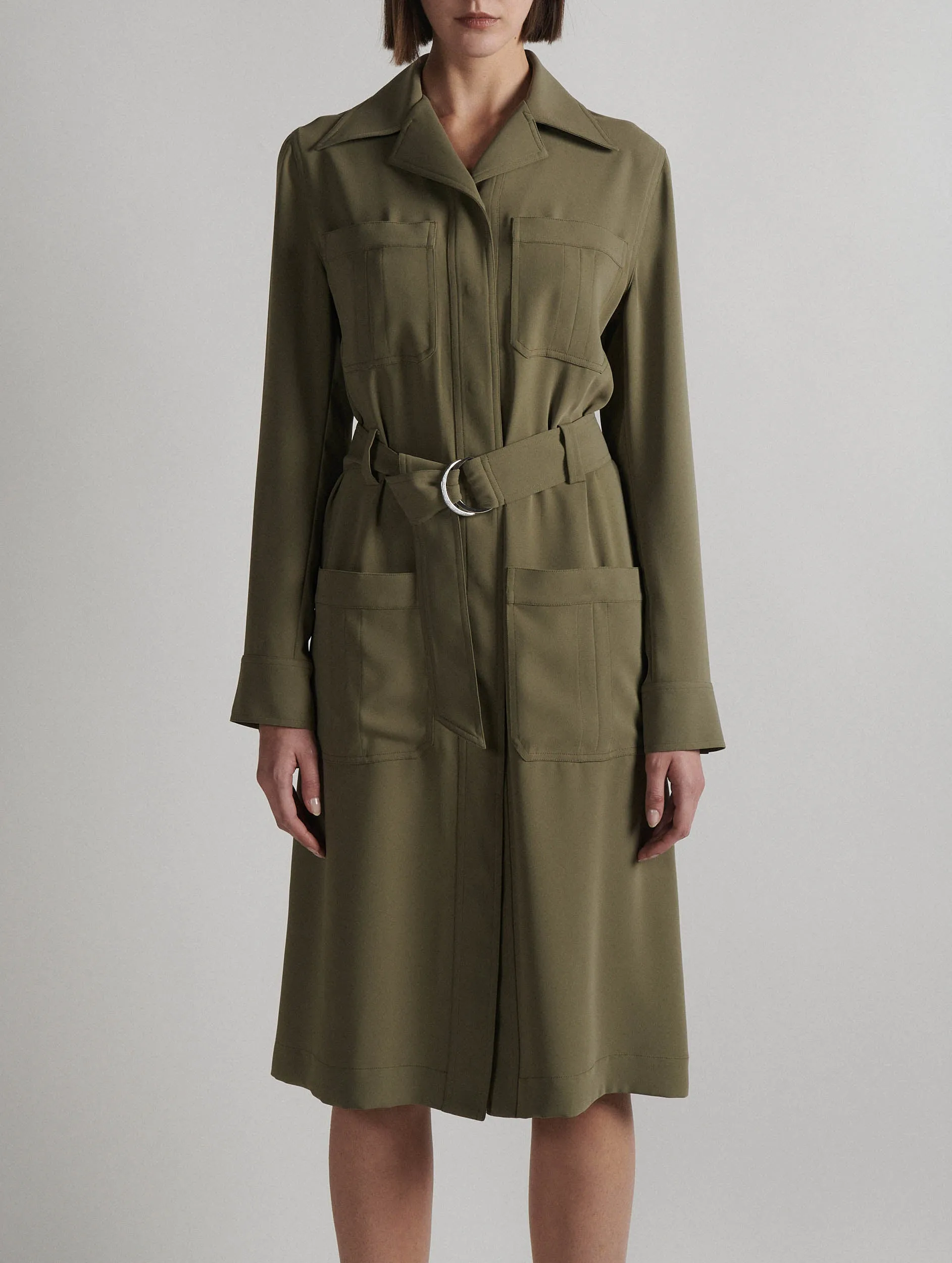 Khaki flowing crepe dress-coat