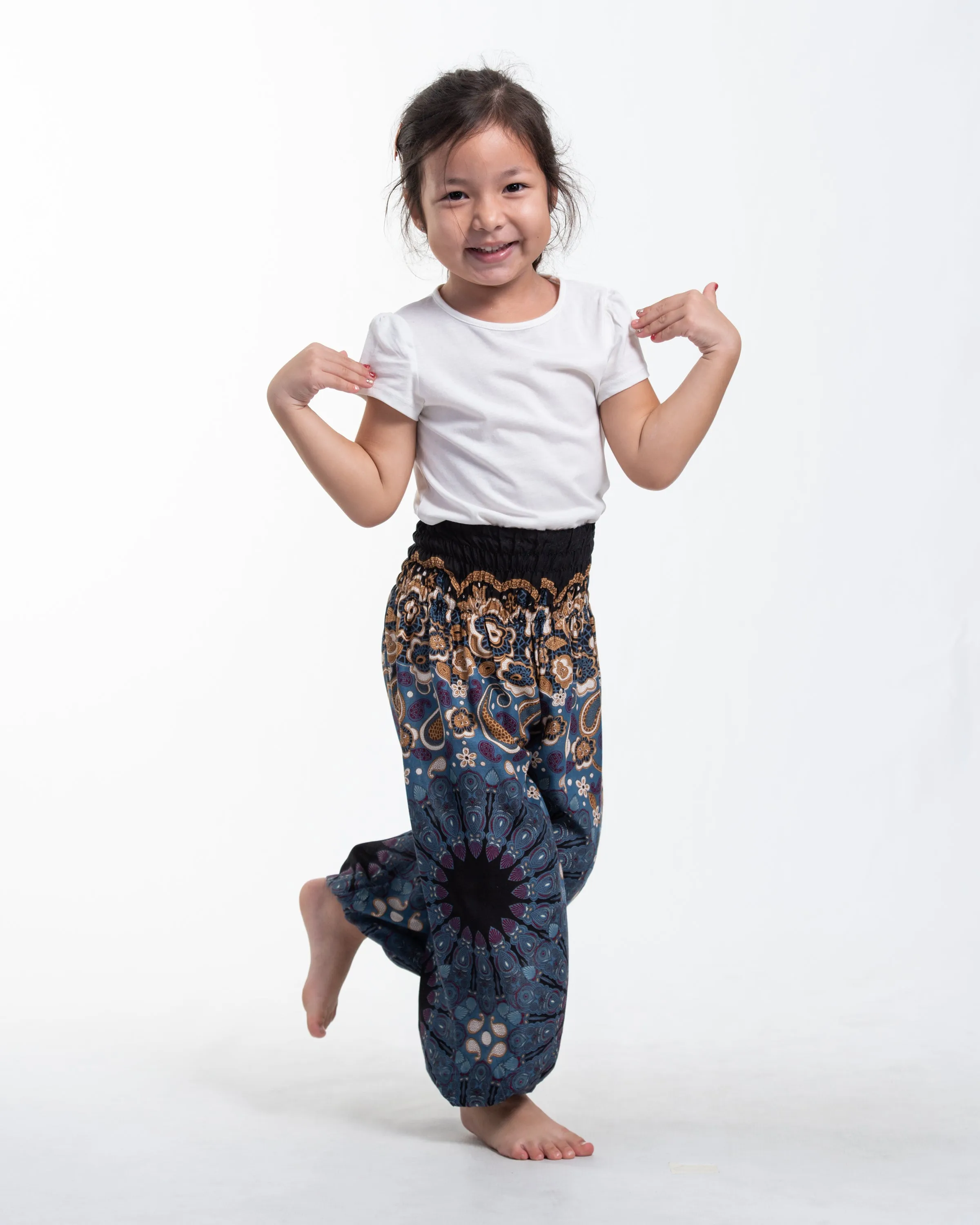 Kids Paisley Mandalas Harem Pants in Gray