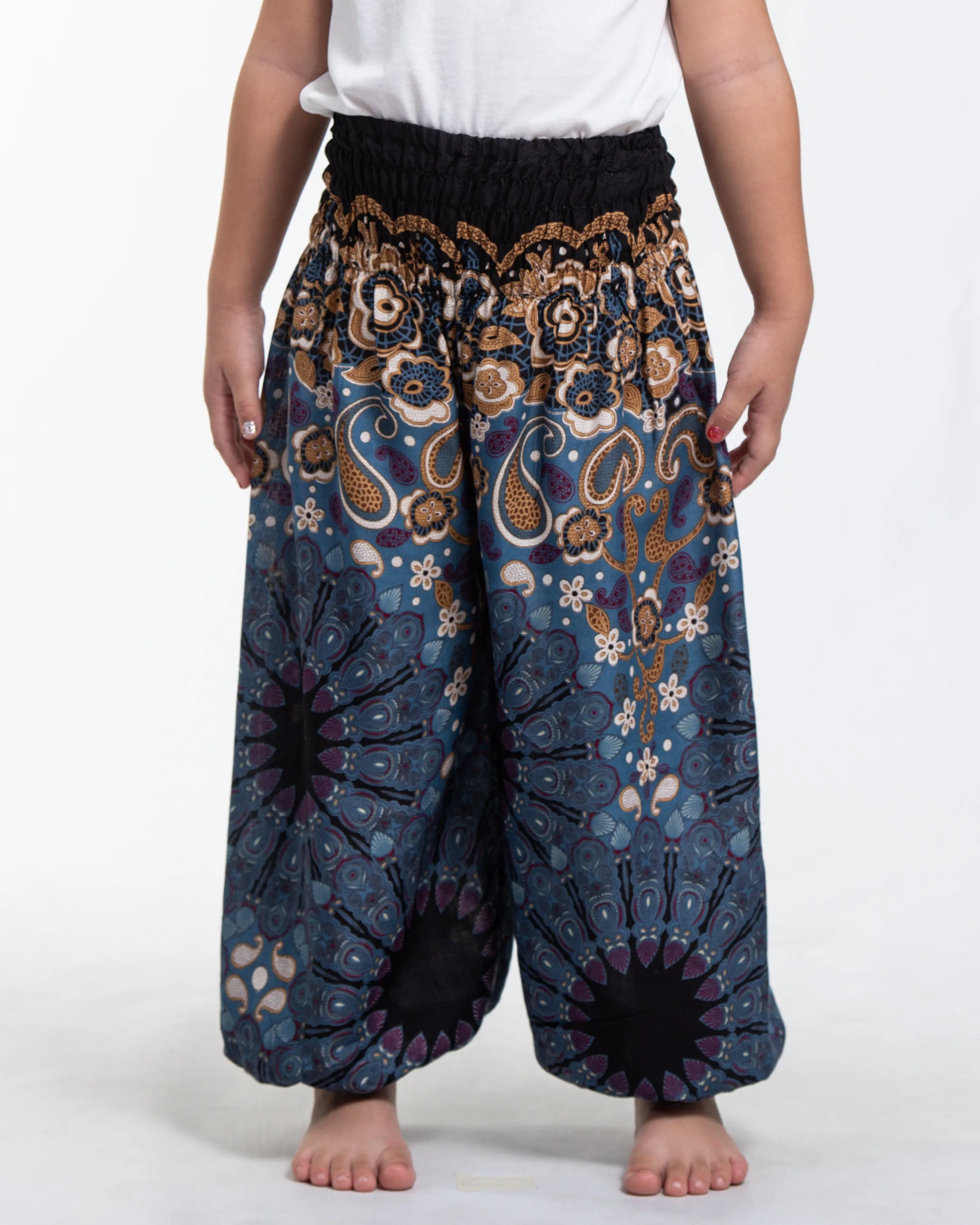 Kids Paisley Mandalas Harem Pants in Gray