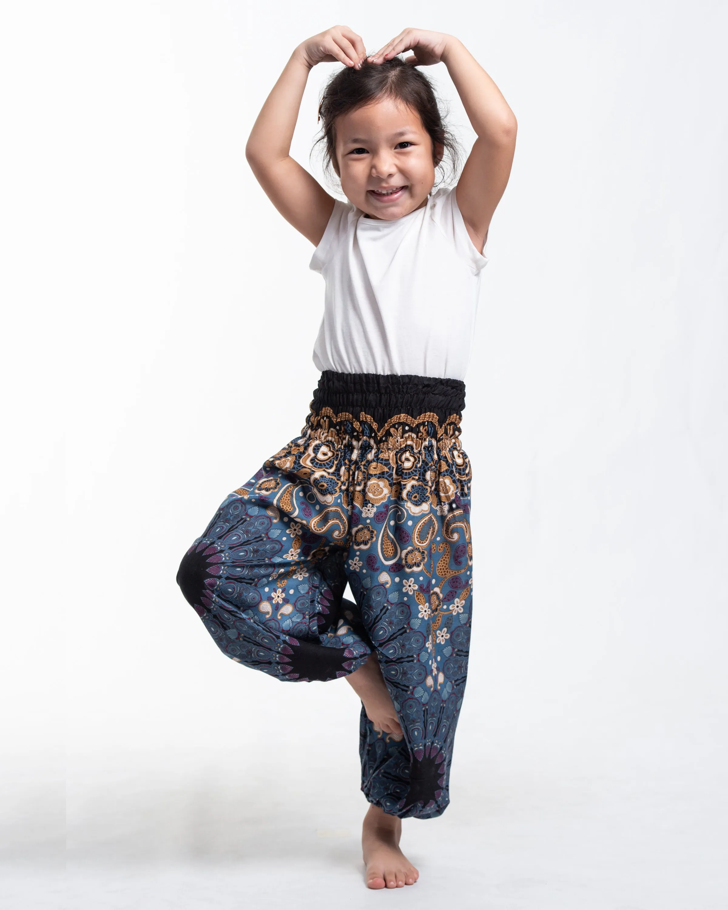 Kids Paisley Mandalas Harem Pants in Gray