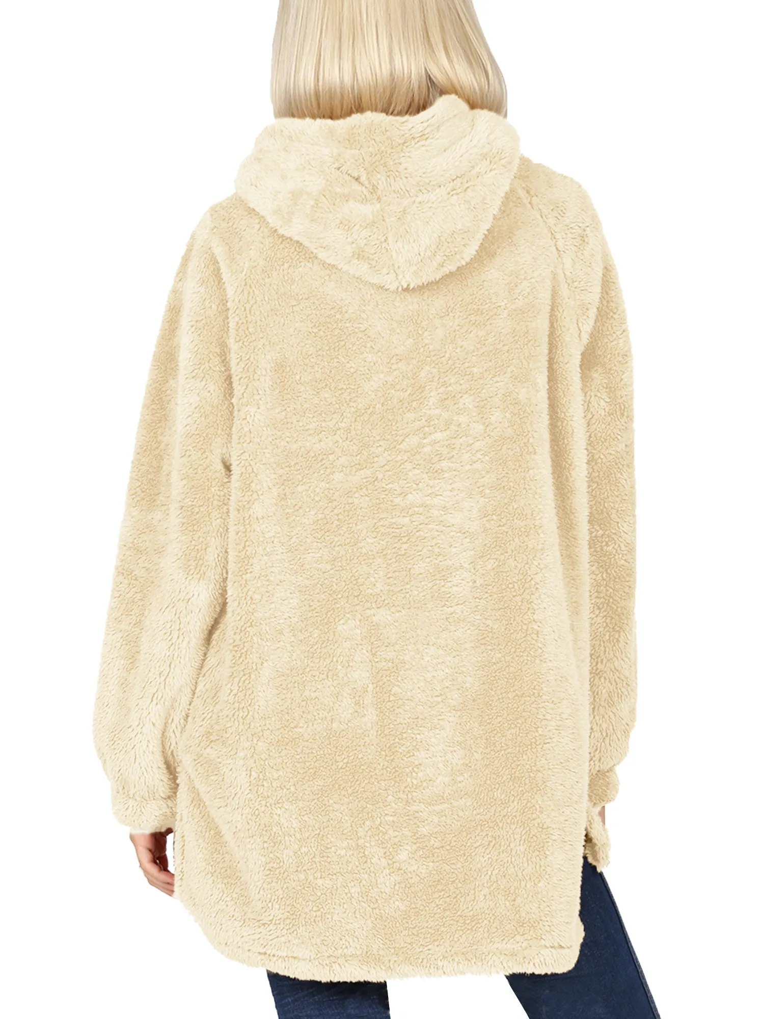 KOGMO Women's Soft Faux Fur Hoodie Sweater with Kangaroo Pockets