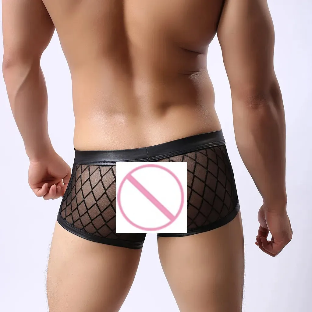 Lace Checkered Transparent Mesh Boxer