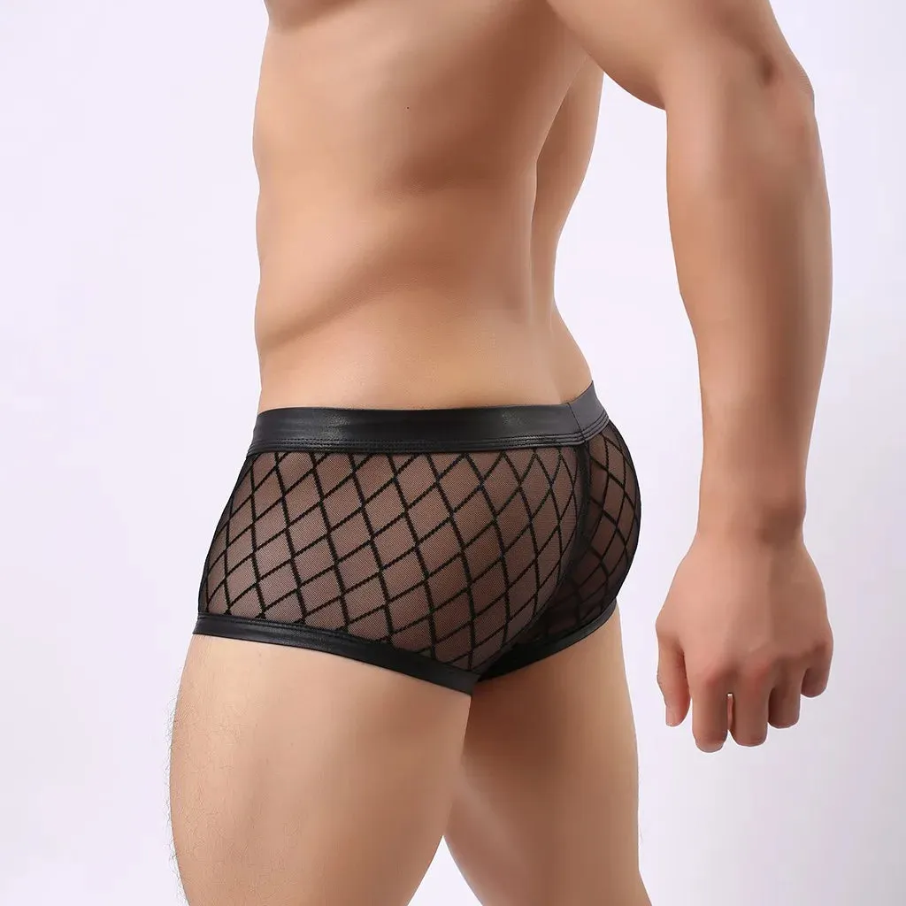 Lace Checkered Transparent Mesh Boxer