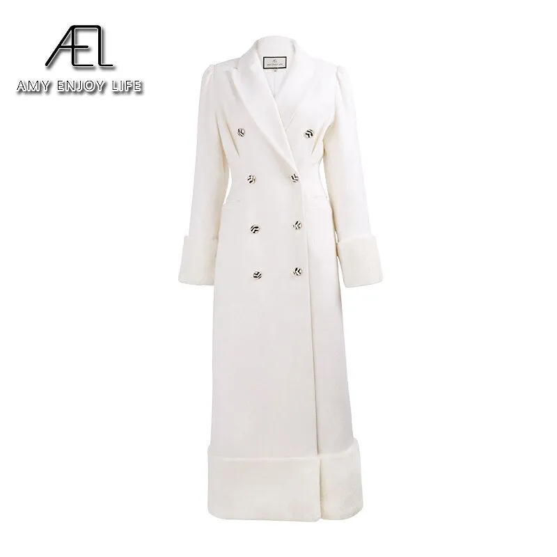 Lapel Collar Snow White Slim Long Blazer for Women