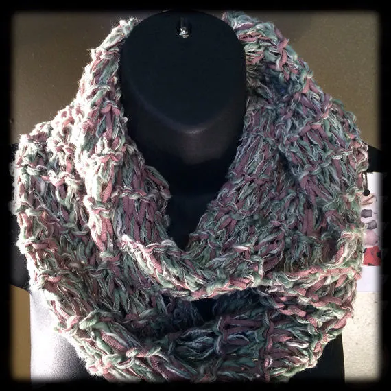 Lavender and Mint Green Tweed Hand Knit Infinity Scarf