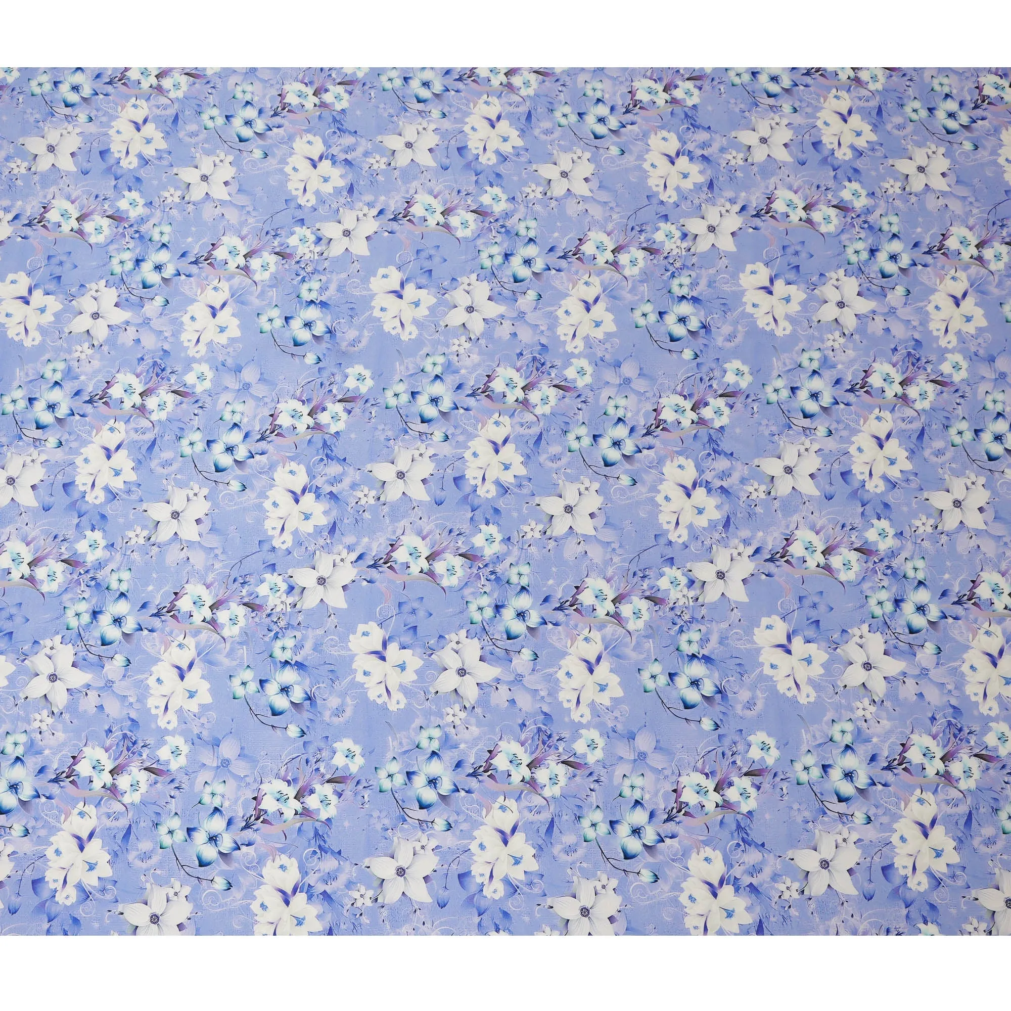 Lavender Blue Floral Pure Silk Satin Fabric - 140 cm Width, Made in Italy-D20737