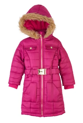 Little Girls Faux Fur Trim Hooded Puffer Jacket