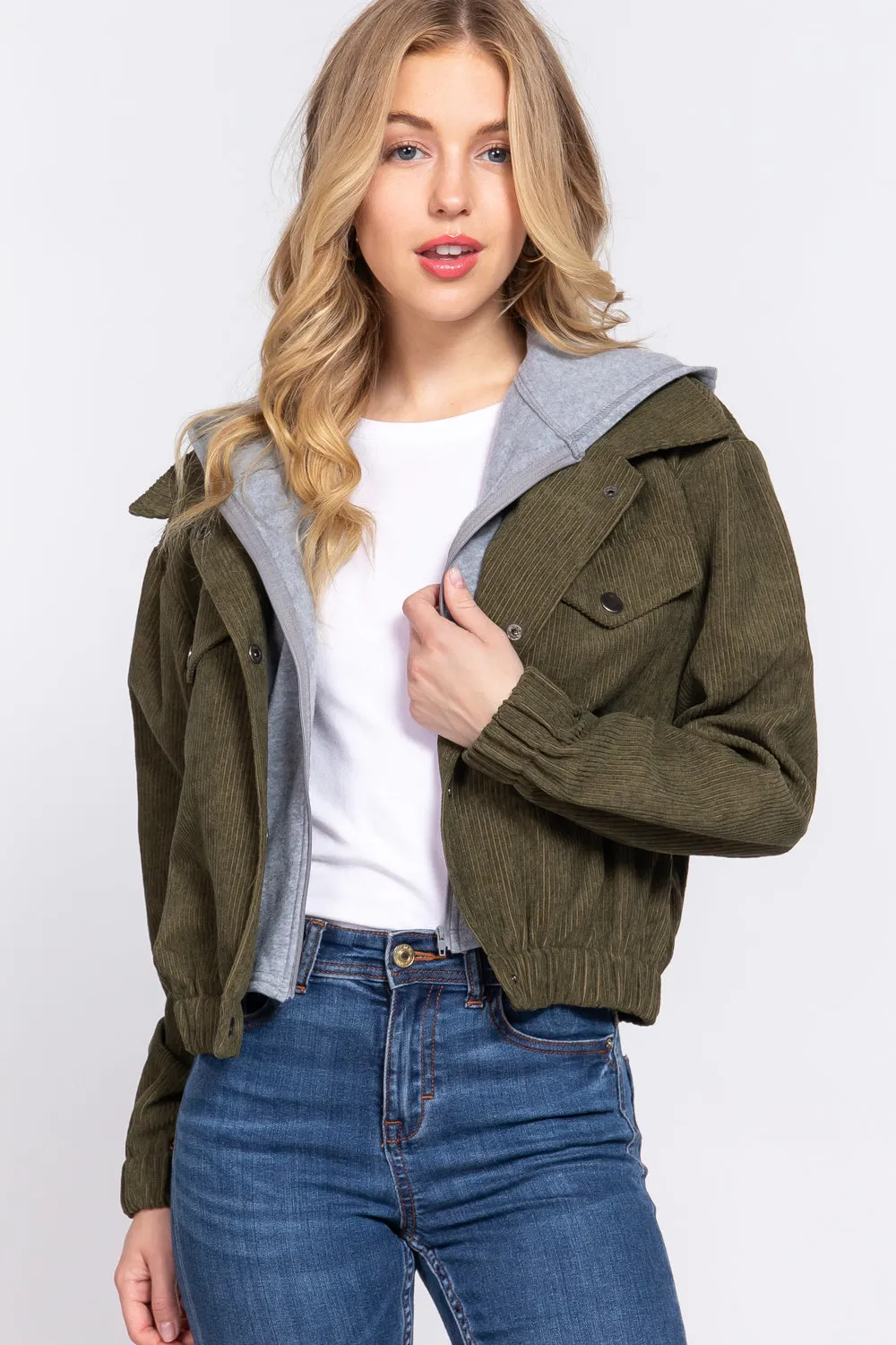 Long Sleeve Hoodie Corduroy Jacket