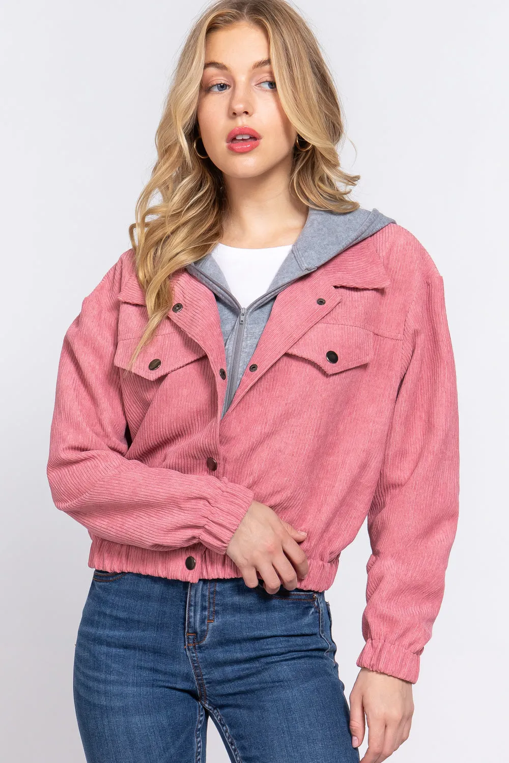 Long Sleeve Hoodie Corduroy Jacket